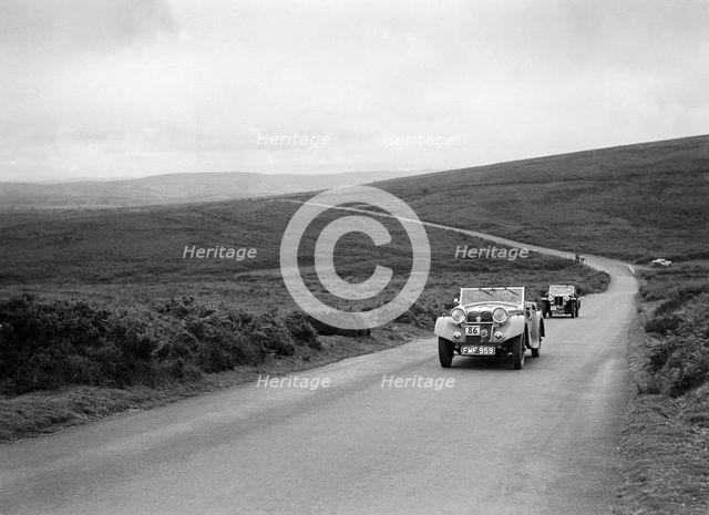 MG Shorey's Riley Lynx leading AL Baker's MG Magnette at the MCC Torquay Rally, July 1937. Artist: Bill Brunell.