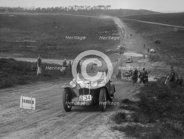 MG PA competing in a motoring trial, Bagshot Heath, Surrey, 1930s. Artist: Bill Brunell.