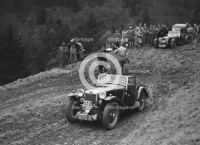 MG PA of D Clare competing in the MCC Edinburgh Trial, Roxburghshire, Scotland, 1938. Artist: Bill Brunell.