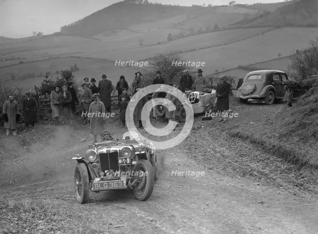MG PA of J Twyford competing in the MG Car Club Midland Centre Trial, 1938. Artist: Bill Brunell.