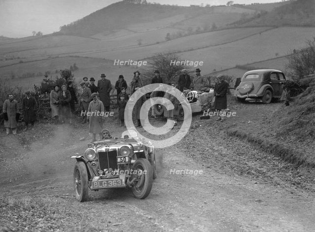 MG PA of J Twyford competing in the MG Car Club Midland Centre Trial, 1938. Artist: Bill Brunell.