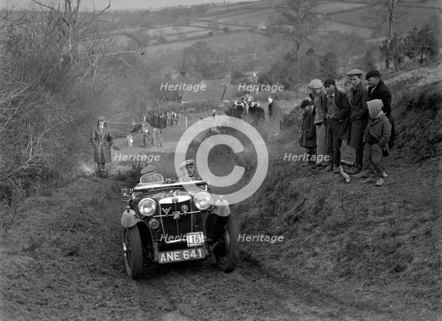 MG PA of JH Clent competing in the MG Car Club Midland Centre Trial, 1938. Artist: Bill Brunell.