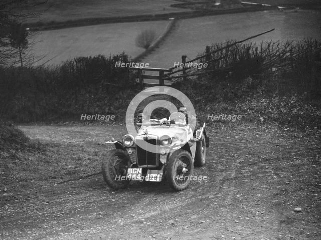 MG PB of K Scales competing in the MG Car Club Midland Centre Trial, 1938. Artist: Bill Brunell.
