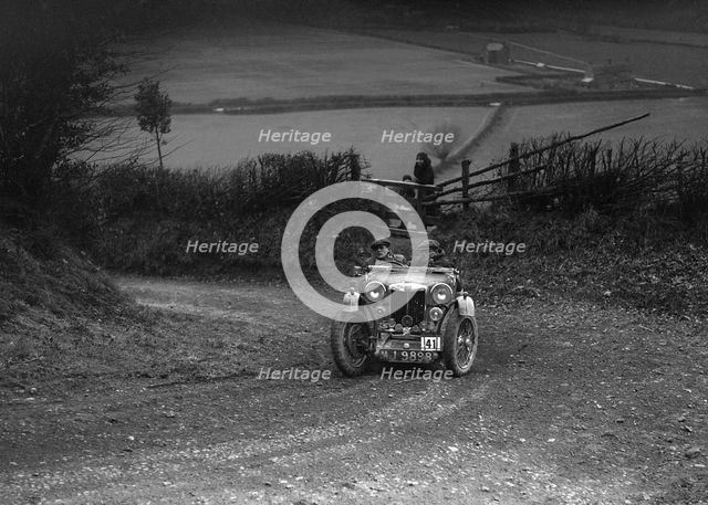 MG PB of WJ Green competing in the MG Car Club Midland Centre Trial, 1938. Artist: Bill Brunell.