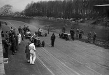 MG Q type, Frazer-Nash Shelsley and Bugatti Type 51 on the starting grid at Donington Park, 1930s. Artist: Bill Brunell