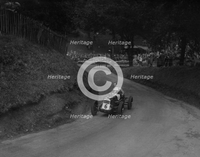 MG R type of Ian Connell competing in the Shelsley Walsh Hillclimb, Worcestershire, 1935. Artist: Bill Brunell.