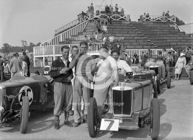 MG TA 1292 cc, Brooklands, 1937. Artist: Bill Brunell.