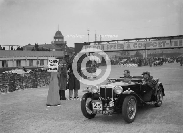 MG TA competing in the JCC Rally, Brooklands, Surrey, 1939. Artist: Bill Brunell.