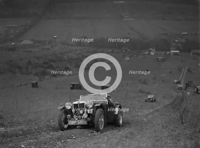 MG TA competing in the London Motor Club Coventry Cup Trial, Knatts Hill, Kent, 1938. Artist: Bill Brunell.