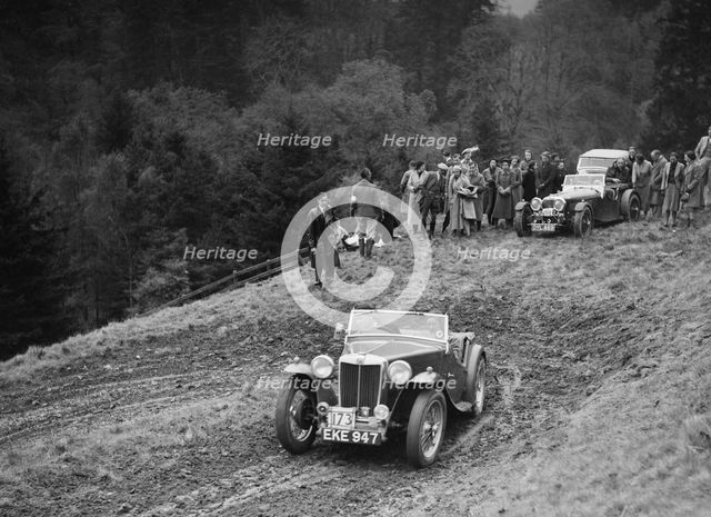 MG TA of RE Rushbrook competing in the MCC Edinburgh Trial, Roxburghshire, Scotland, 1938. Artist: Bill Brunell.