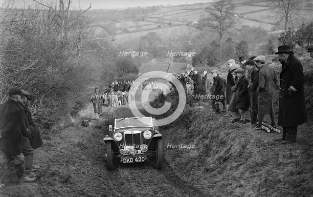 MG TA of WH Depper competing in the MG Car Club Midland Centre Trial, 1938. Artist: Bill Brunell.