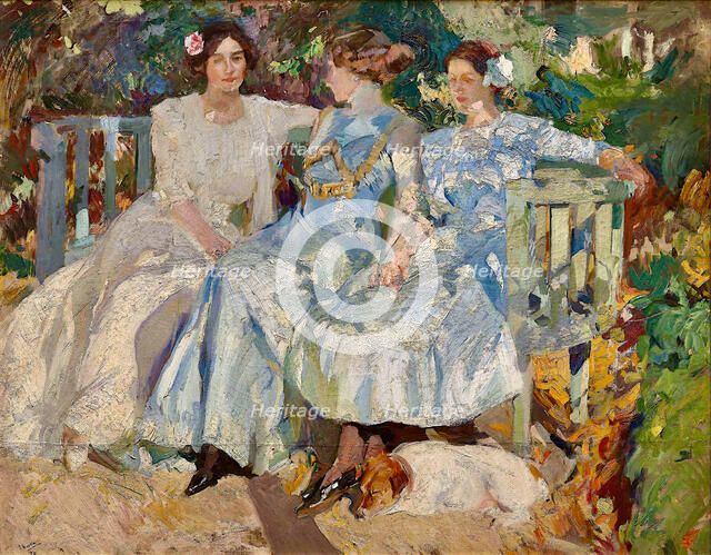 Mi mujer y mis hijas en el jardín (My Wife And Daughters In The Garden), 1910. Creator: Sorolla y Bastida; Joaquín (1863-1923).