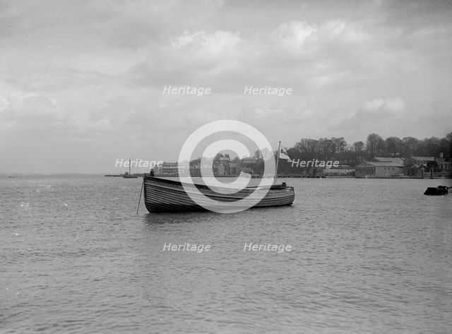 Mitcham motor launch 'Border Pride No3' at anchor, 1912. Creator: Kirk & Sons of Cowes.