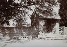 Mitchel Troy, Wales: lich-gate and stocks outside the church, c1890. Creator: Unknown