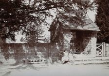 Mitchel Troy, Wales: lich-gate and stocks outside the church, c1890. Creator: Unknown