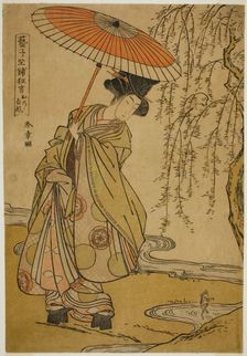 Mitate (Parody) of Ono no Tofu in the Play Geiko Zashiki Kyogen, Japan, c. 1776. Creator: Shunsho