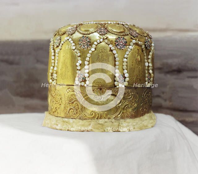 Miter of the Patriarch Adrian, vestry of the Ipatevskii Monastery, Kostroma, 1911. Creator: Sergey Mikhaylovich Prokudin-Gorsky.