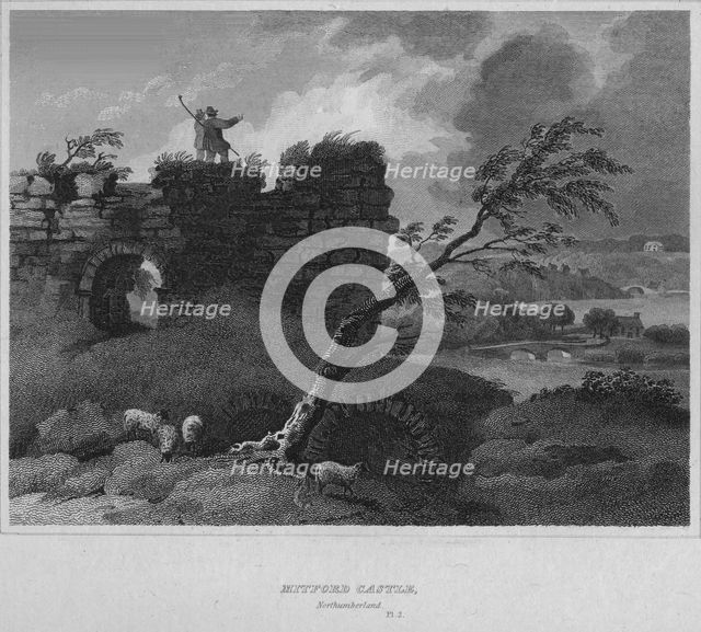 'Mitford Castle, Northumberland', 1814. Artist: John Greig.