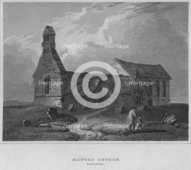 'Mitford Church, Northumberland', 1814. Artist: John Greig.