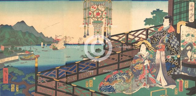 Mitsuuji in the Maruyama Pleasure District of Nagasaki (Nagasaki dejima), 3rd m..., 3rd month, 1861. Creator: Utagawa Kunisada.