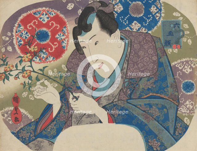 Mitsuuji with Mountain Roses (Yamabuki), from the series “Six Jewel Faces” (M..., mid-to-late 1830s. Creator: Utagawa Kunisada.