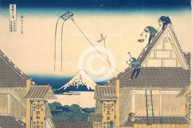 Mitsui Shop at Surugacho in Edo (Edo Surugacho Mitsui mise ryaku zu), from the seri..., ca. 1830-32. Creator: Hokusai.