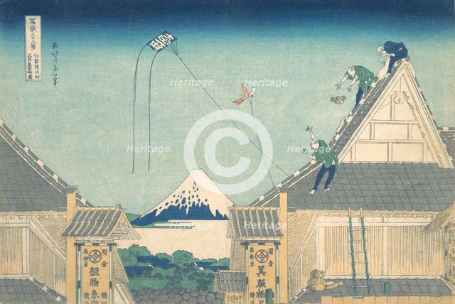 Mitsui Shop at Surugacho in Edo (Edo Surugacho Mitsui mise ryaku zu), from the seri..., ca. 1830-32. Creator: Hokusai.