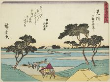 Mitsuke: Ferries Crossing the Tenryu River (Mitsuke, Tenryugawa funawatashi), from..., c. 1837/42. Creator: Ando Hiroshige