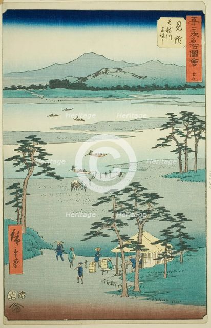 Mitsuke: Ferry on the Tenryu River (Mitsuke, Tenryugawa funewatashi), no. 29 from the seri..., 1855. Creator: Ando Hiroshige.