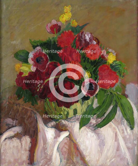 Mixed flowers on pink cloth, c1916. Creator: Roderic O'Conor.