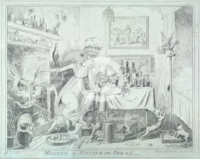 'Mixing a recipe for corns', 1835.  Artist: George Cruikshank