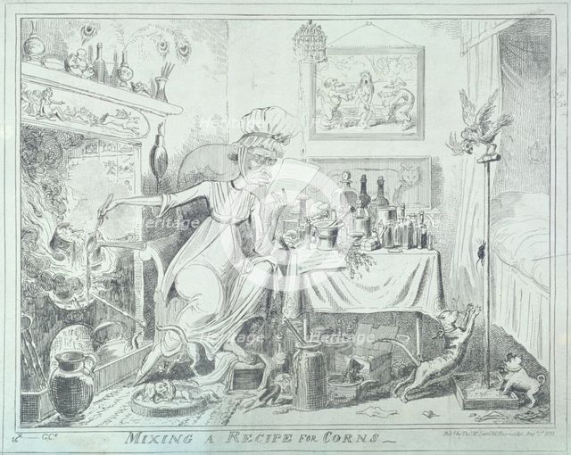 'Mixing a recipe for corns', 1835.  Artist: George Cruikshank