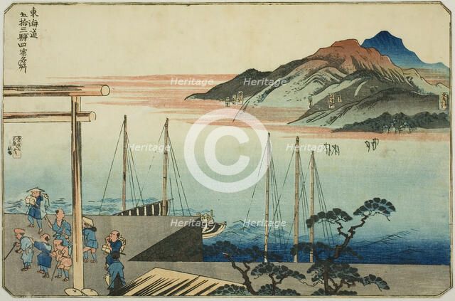 Miya, Kuwana, Yokkaichi, and Ishiyakushi, from the series "Famous Places on the Fifty..., c.1830/35. Creator: Utagawa Kuniyoshi.