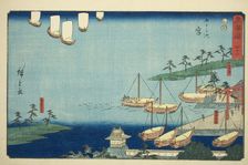 Miya: Shichiri Ferry Crossing, Gate to the Atsuta Shrine, and Nezame Village (Miya..., c. 1847/52. Creator: Ando Hiroshige