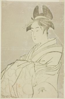 Miyahito of the Ogiya, Whose Assistants Are Tsubaki and Shirabe (Ogiya uchi..., Japan, 1793/94. Creator: Kitagawa Utamaro
