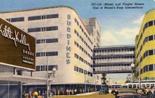 Miami and Flagler Streets, one of Miami's busiest intersections Florida, USA, 1950