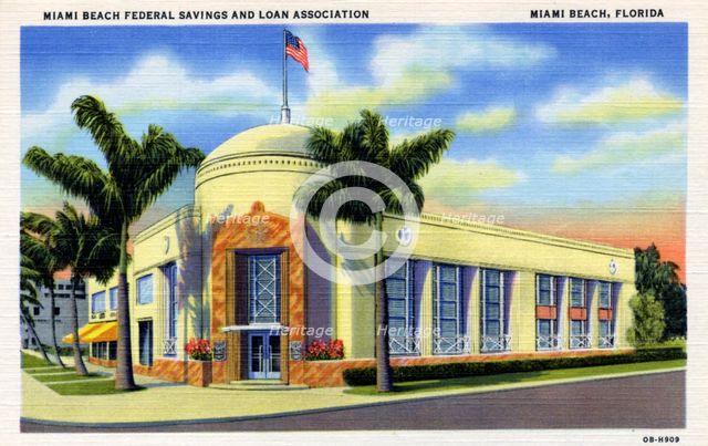 Miami Beach Federal Savings and Loan Association Building, Florida, USA, 1940. Artist: Unknown