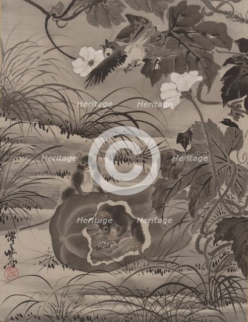 Mice in a Melon, ca. 1887. Creator: Kawanabe Kyosai.