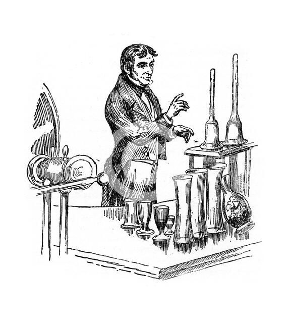 Michael Faraday lecturing at the Royal Institution, London, 1835 (20th century). Artist: Unknown