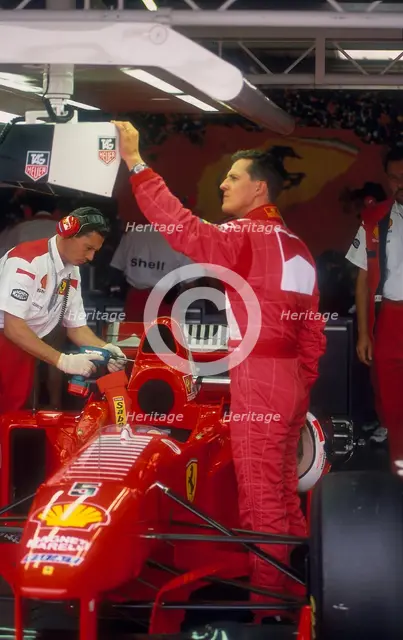 Michael Schumacher with Ferrari, British Grand Prix, Silverstone, Northamptonshire, 1997. Artist: Unknown