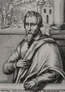 Michael Servetus, (1511-1553), Spanish physician and theologian, 1727 (1877). Creator: Unknown