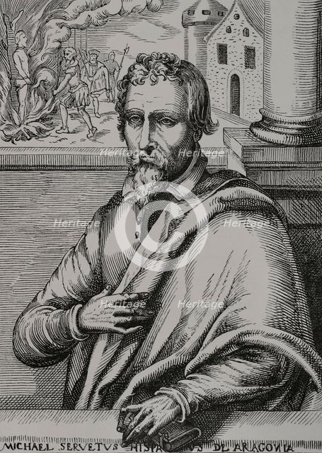 Michael Servetus, (1511-1553), Spanish physician and theologian, 1727 (1877).  Creator: Unknown.