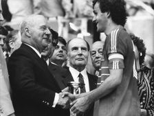 Michel Platini receiving the 1984 European Championship trophy, Parc des Princes, Paris