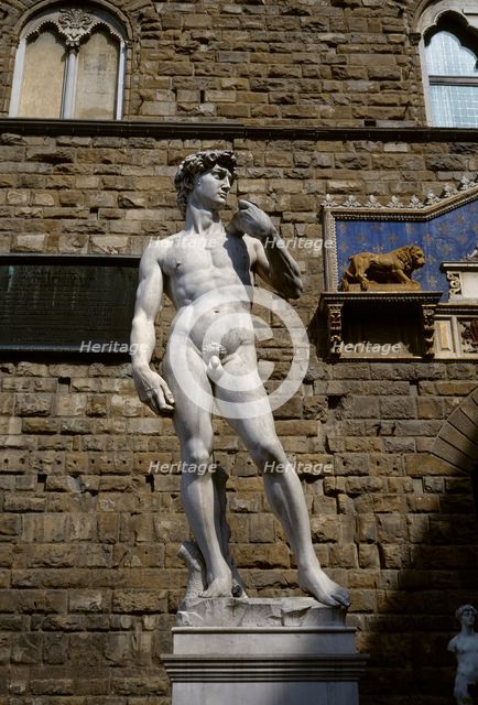Michelangelo's David statue (copy), Palazzo Vecchio, Florence, Italy, 1999. Creator: LTL.