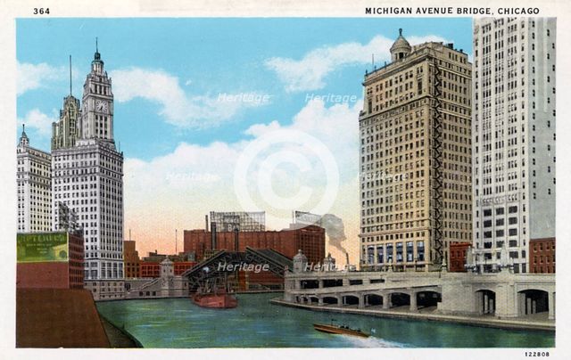 Michigan Avenue Bridge, Chicago, Illinois, USA, 1928. Artist: Unknown