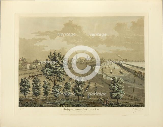 Michigan Avenue from Park Row in the Year 1865, published November 1926 (1865 depicted). Creator: Raoul Varin.
