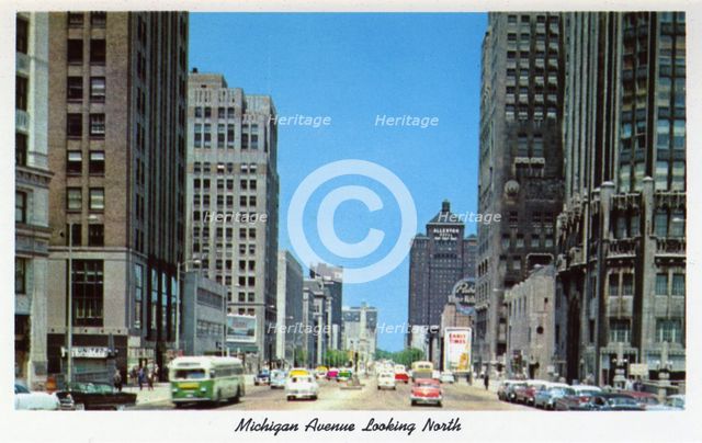 Michigan Avenue looking north, Chicago, Illinois, USA, 1956. Artist: Unknown