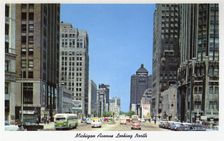 Michigan Avenue looking north, Chicago, Illinois, USA, 1956