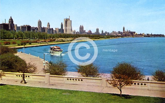 Michigan Avenue skyline and lakefront, Chicago, Illinois, USA, 1956. Artist: Unknown