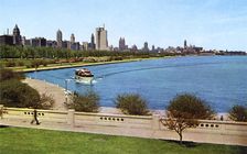 Michigan Avenue skyline and lakefront, Chicago, Illinois, USA, 1956